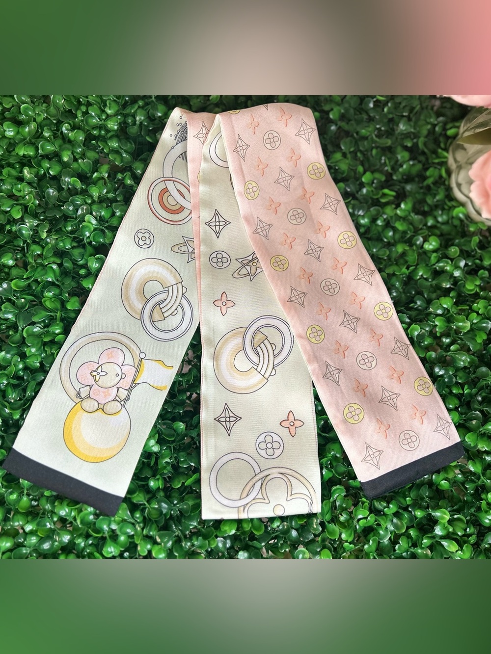 Designer-Inspired Blush Pink and Cream Twilly Scarf Luxury Handle Wrap 46” x 3”